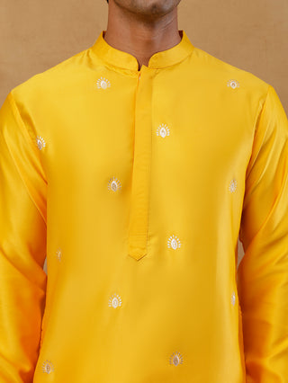 Silk Blend Embroidered Kurta & Korean Pants Set