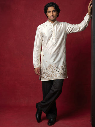 Silk Blend Embroidered Kurta & Korean Pants Set