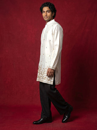 Silk Blend Embroidered Kurta & Korean Pants Set