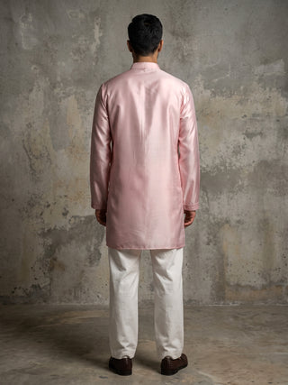 Men Designer Silk Blend Embroidered Kurta With Korean Pants