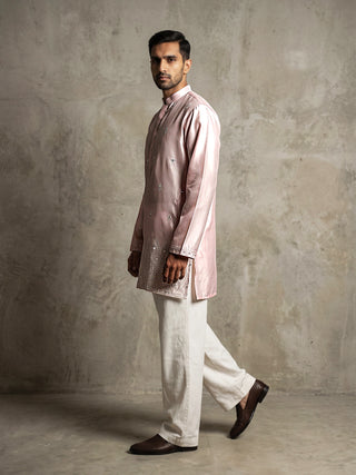 Men Designer Silk Blend Embroidered Kurta With Korean Pants