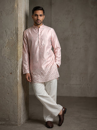 Men Designer Silk Blend Embroidered Kurta With Korean Pants