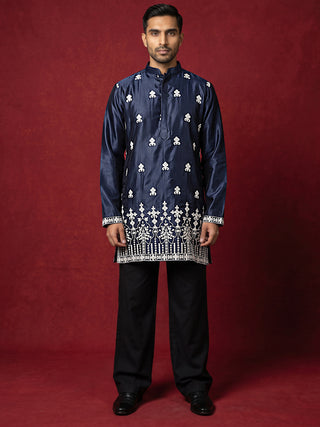 Men Ethnic Silk Blend Embroidered Kurta With Korean Pants