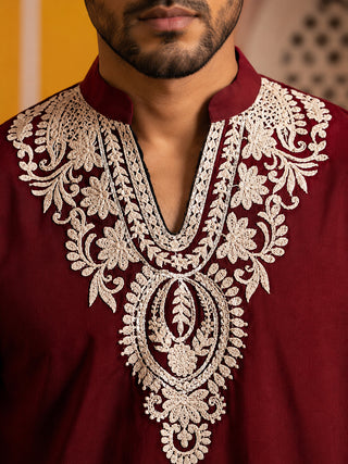 Ethnic Japanese Fabric Embroidered Kurta With Korean Pants