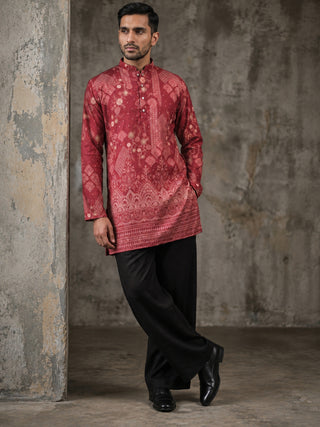 Traditional Cotton Blend Printed Kurta With Korean Pants