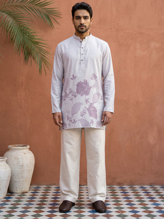 Cotton Blend Floral Printed Kurta With Korean Pants