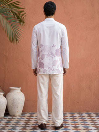 Cotton Blend Floral Printed Kurta With Korean Pants