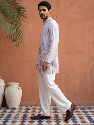 Cotton Blend Floral Printed Kurta With Korean Pants
