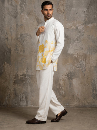 Cotton Blend Floral Printed Kurta With Korean Pants