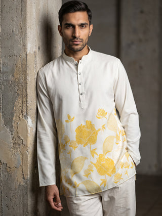Cotton Blend Floral Printed Kurta With Korean Pants