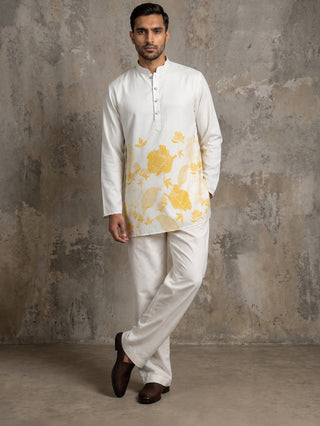 Cotton Blend Floral Printed Kurta With Korean Pants