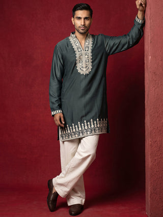 Japanese Fabric Designer Embroidered Kurta With Korean Pants