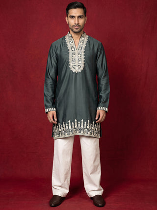 Japanese Fabric Designer Embroidered Kurta With Korean Pants