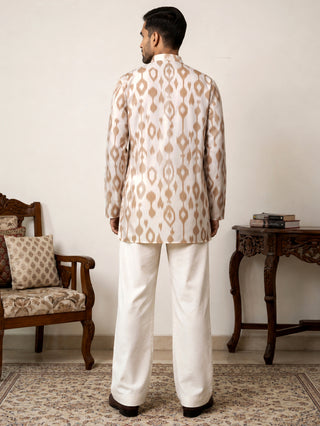 Men Cotton Blend Ikat Printed Kurta With Korean Pants