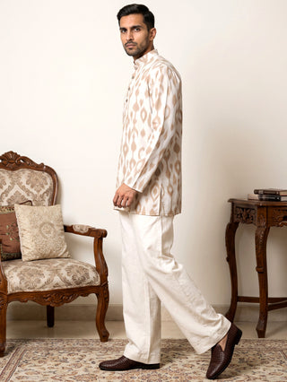 Men Cotton Blend Ikat Printed Kurta With Korean Pants