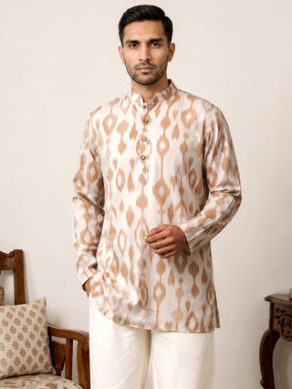 Men Cotton Blend Ikat Printed Kurta With Korean Pants