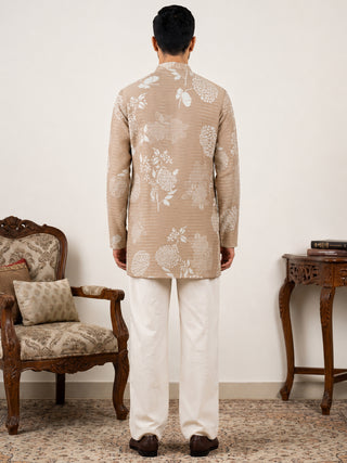 Cotton Blend Printed & Thread Work Kurta With Korean Pants