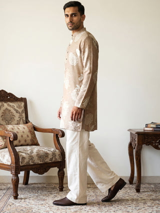 Cotton Blend Printed & Thread Work Kurta With Korean Pants
