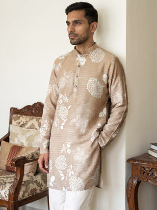 Cotton Blend Printed & Thread Work Kurta With Korean Pants