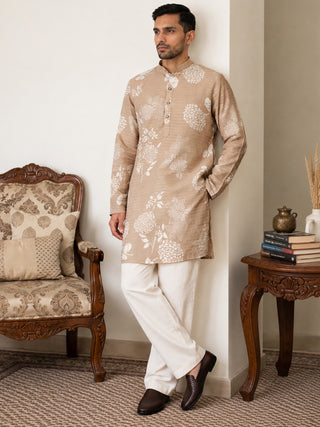 Cotton Blend Printed & Thread Work Kurta With Korean Pants