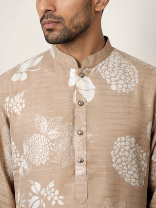 Cotton Blend Printed & Thread Work Kurta With Korean Pants