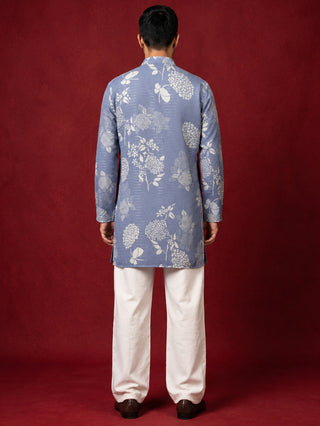 Cotton Blend Printed & Thread Work Kurta With Korean Pants