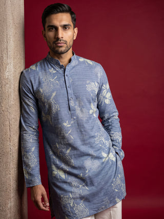 Cotton Blend Printed & Thread Work Kurta With Korean Pants