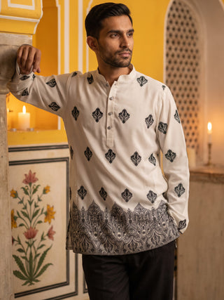 Cotton Blend Ethnic Printed Kurta With Korean Pants