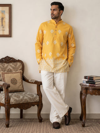 Cotton Blend Ethnic Printed Kurta With Korean Pants