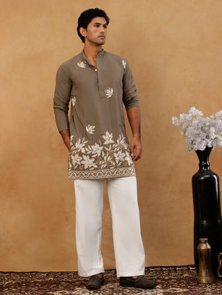 Men's Japanese Fabric Designer Embroidered Kurta With Korean Pants