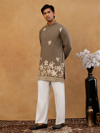 Men's Japanese Fabric Designer Embroidered Kurta With Korean Pants