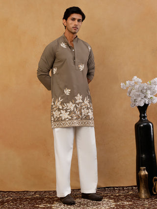 Men's Japanese Fabric Designer Embroidered Kurta With Korean Pants