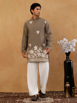 Men's Japanese Fabric Designer Embroidered Kurta With Korean Pants