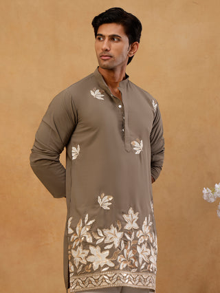 Men's Japanese Fabric Designer Embroidered Kurta With Korean Pants