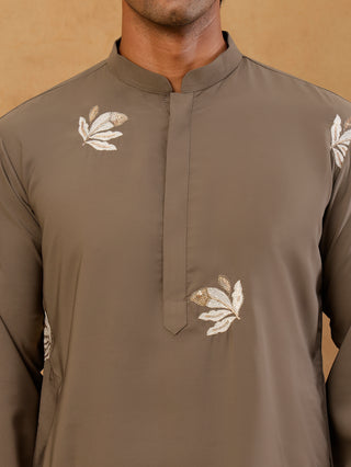 Men's Japanese Fabric Designer Embroidered Kurta With Korean Pants