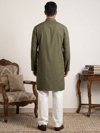 Men's Japanese Fabric Designer Embroidered Kurta With Korean Pants
