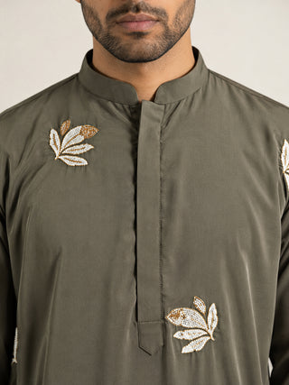 Men's Japanese Fabric Designer Embroidered Kurta With Korean Pants