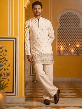 Japanese Fabric Ethnic Embroidered Kurta With Korean Pants for Men
