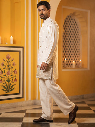Japanese Fabric Ethnic Embroidered Kurta With Korean Pants for Men