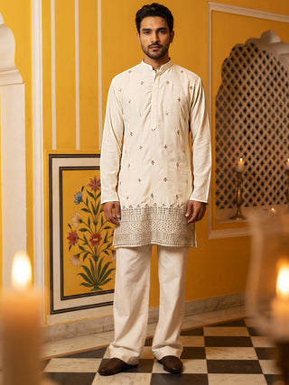 Japanese Fabric Ethnic Embroidered Kurta With Korean Pants for Men