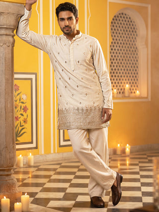 Japanese Fabric Ethnic Embroidered Kurta With Korean Pants for Men