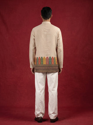 Cotton Blend Printed & Thread Work Kurta with Korean Pants