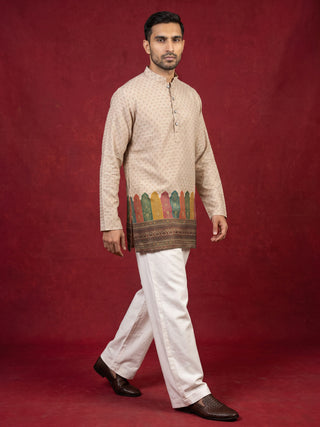 Cotton Blend Printed & Thread Work Kurta with Korean Pants