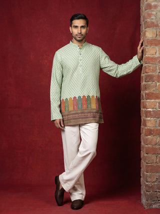 Cotton Blend Printed & Thread Work Kurta with Korean Pants