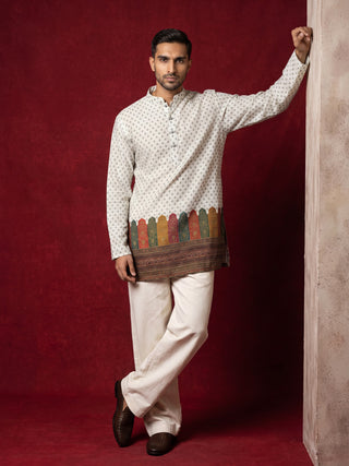 Cotton Blend Printed & Thread Work Kurta with Korean Pants