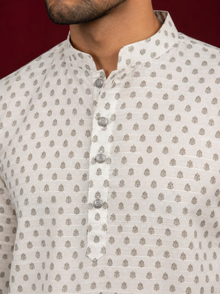 Cotton Blend Printed & Thread Work Kurta with Korean Pants