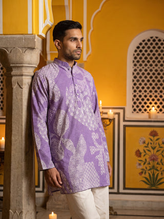 Printed Cotton Blend Kurta with Korean Pants