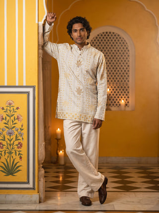 Cotton Blend Printed & Thread Work Kurta with Korean Pants