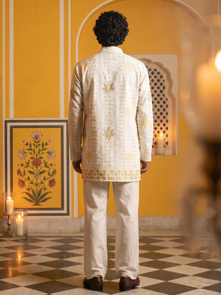Cotton Blend Printed & Thread Work Kurta with Korean Pants