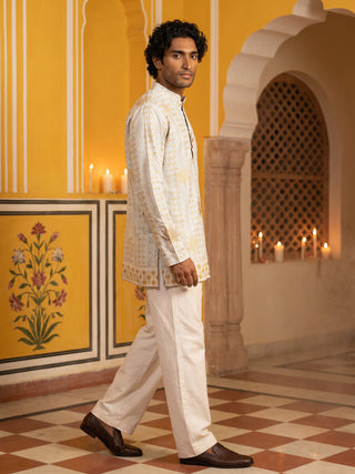 Cotton Blend Printed & Thread Work Kurta with Korean Pants